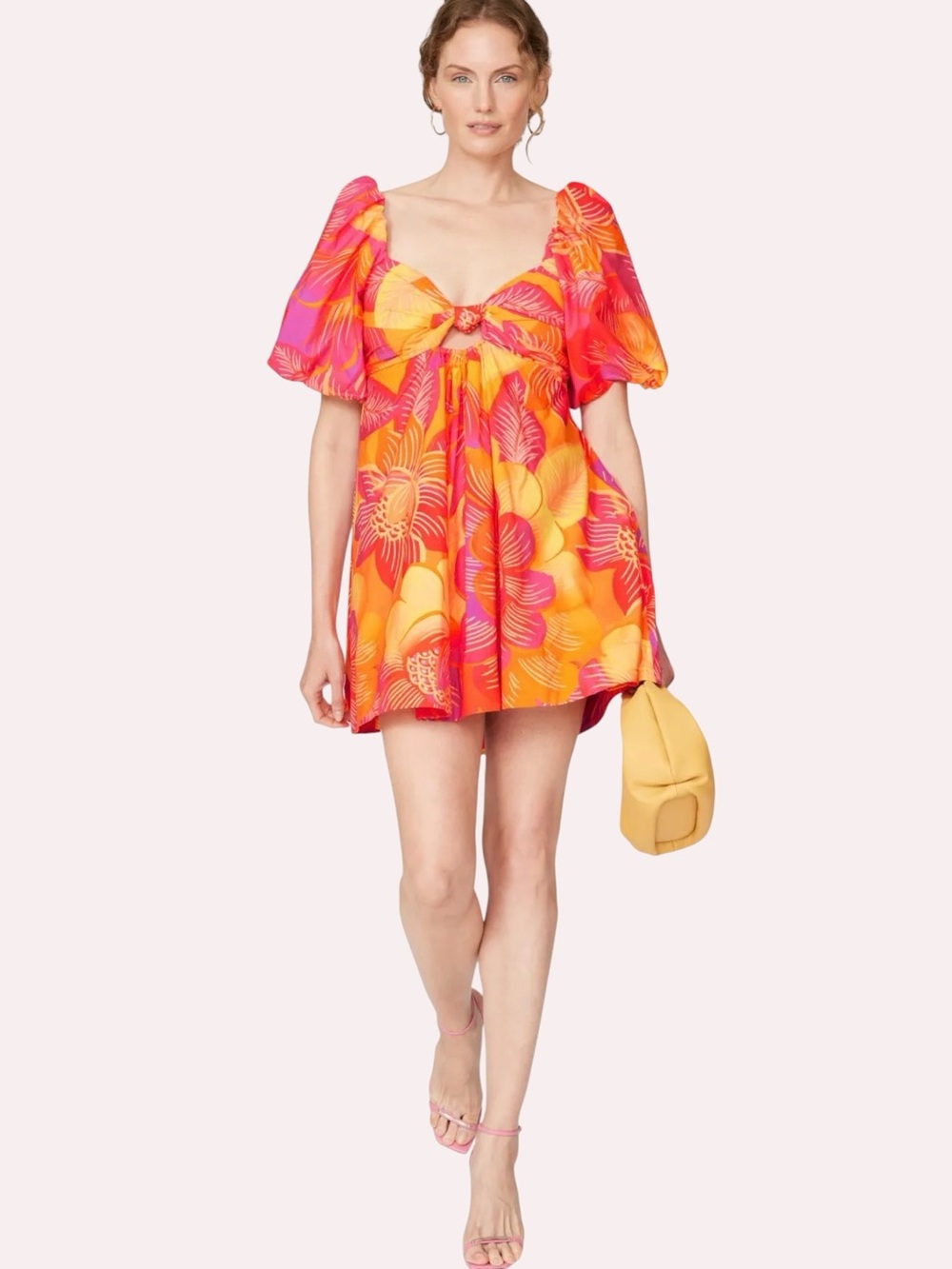 Farm Rio Anthropologie Summer Tropical Garden Ombre Puff Sleeve Mini Dress‎ XL
